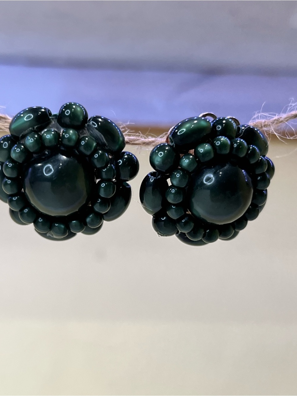 Women’s Dark Green Beaded Floral Stud Earrings